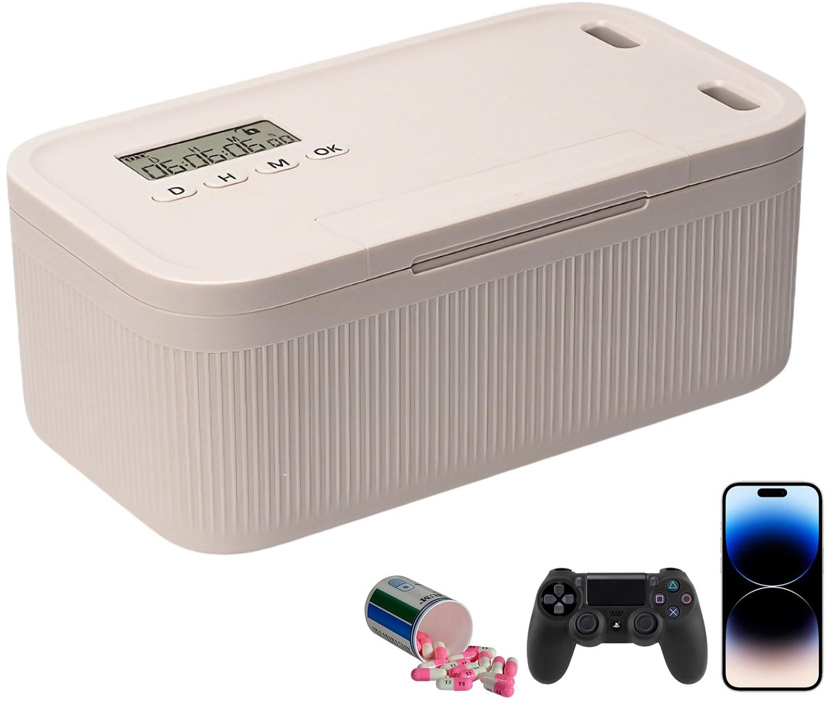 SnelShoppen - Handy Safe met Tijdslot, Robuuste Draagbare Lock Box voor Mobiele Telefoon en Medicijnen, Verslavingsbeheersing, 23,9 x 13,1 x 9,6 cm, 2
