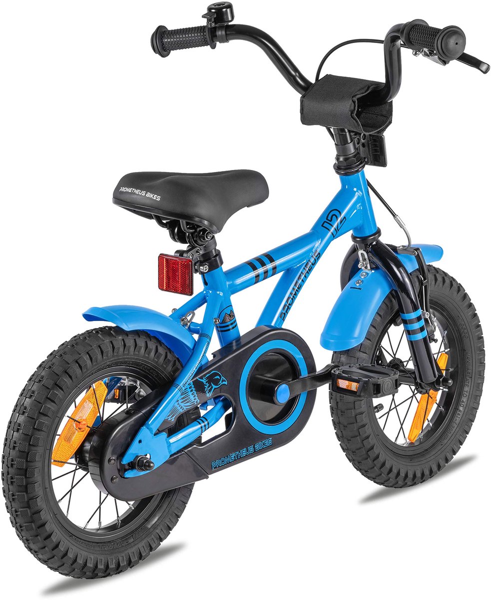 SnelShoppen Kinderfiets 12 inch voor en met zijwieltjes terugtraprem BMX-stijl blauwe fiets voor kinderen van 3 jaar ideaal voor