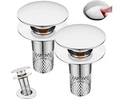 2 stuks - Afvoerset - Gootsteen zeef - Afvoerstop, wastafelstop - Afvoerzeef - Stopper - Wastafel - Wastafelafvoerset stop - Met antiverstoppingsscherm - Badafvoerstop - Voor keuken, badkamer, wastafel, bad - Zilver