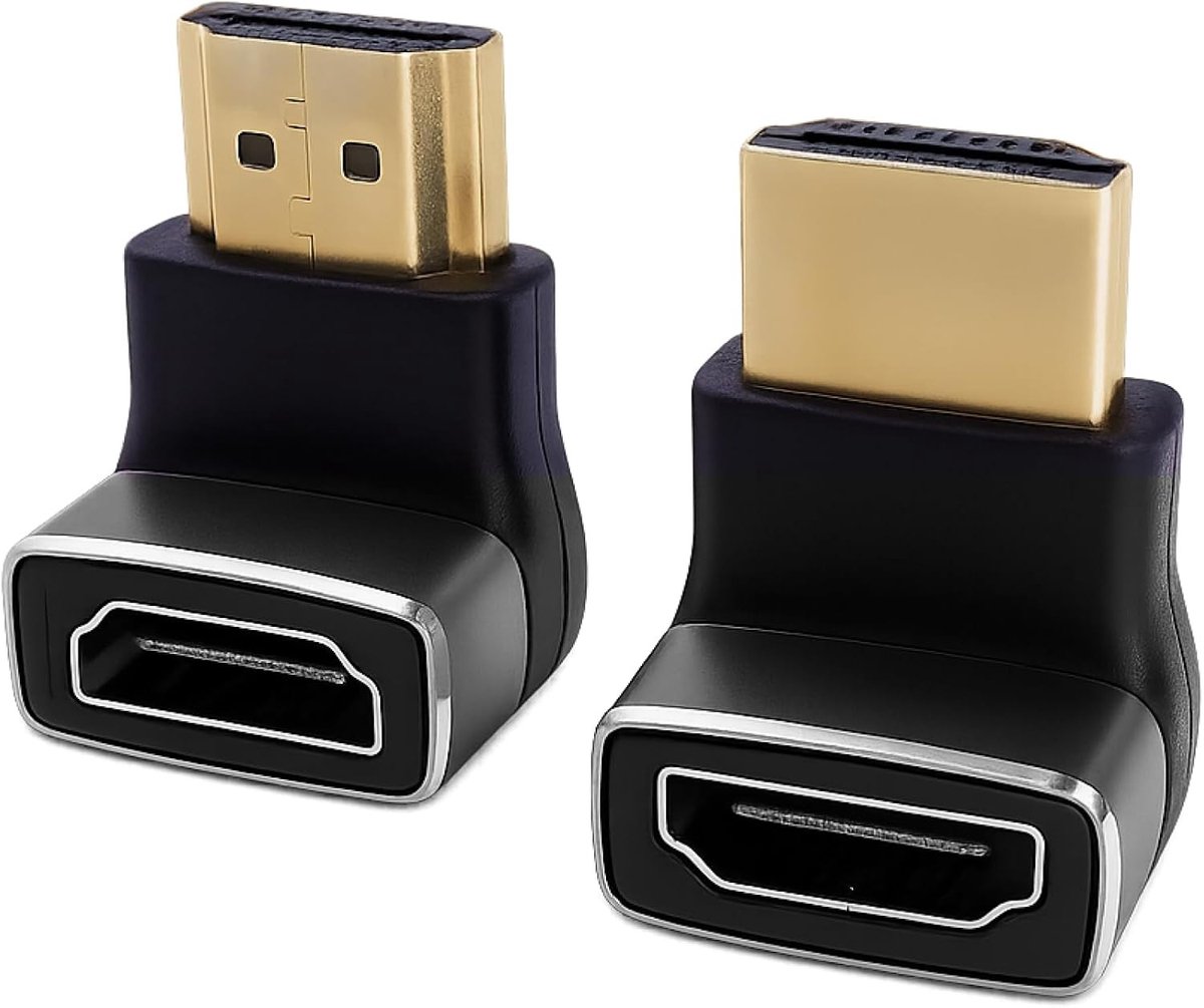 Set van 2 HDMI Hoekpluggen 90° & 270° Adapter voor 8K@60Hz en 4K@120Hz, HDMI 2.1, HDR, VRR, eARC, Dolby, 3D - Ideaal voor PS5, TV Stick en Apple TV in Kleine Ruimtes