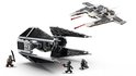 LEGO Star Wars bouwset met een zwarte TIE Interceptor en een witte Mandalorian Fang Fighter. Inclusief 3 minifiguren.