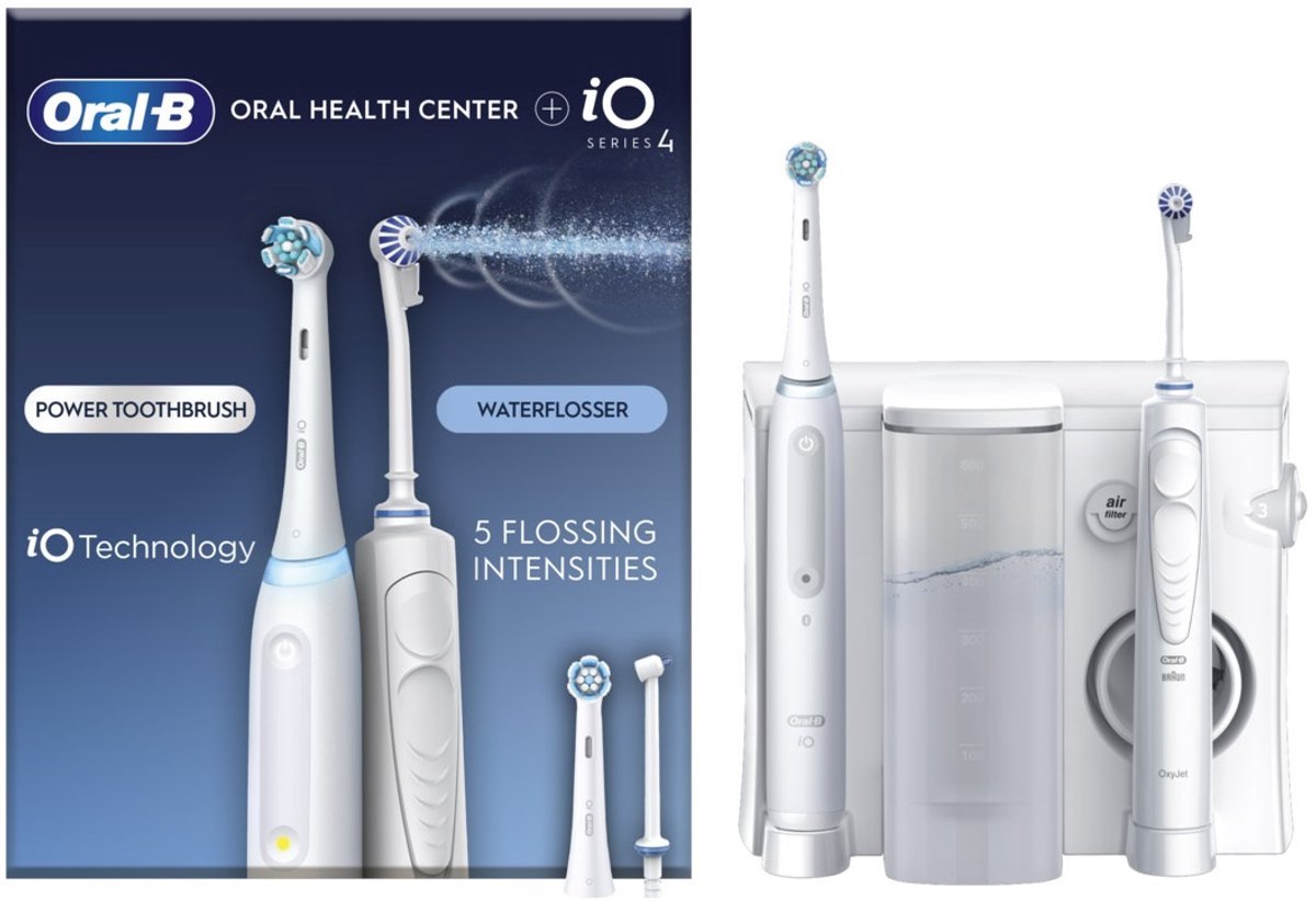 Oral-B Health Center - iO Series 4 Tandenborstel + OxyJet Monddouche - AI Technologie - Complete Mondverzorging