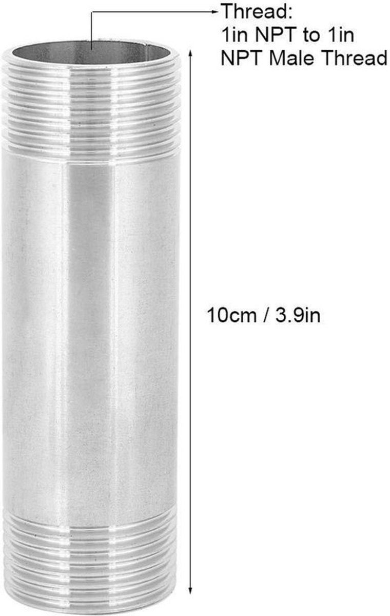 Schroefdraadnippel 1 inch NPT - Roestvrij Staal 304 - Slagvast - Corrosiebestendig - Goede Afdichting - Praktische Buisverbinding - Buisfitting