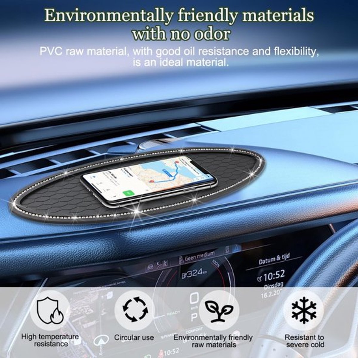 Antislipmat 2 Stuks - Ovaal Dashboardmat - Driedimensionaal Honingraatontwerp - PVC - Universeel - 9,5x30cm