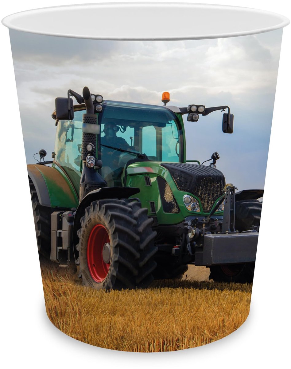 SnelShoppen - Kinderprullenbak met Tractor Motief - Rond 11 Liter - Stevige Plastic Prullenbak voor Kinderkamer - Ideaal voor Kinderen, Speelkamer, Af