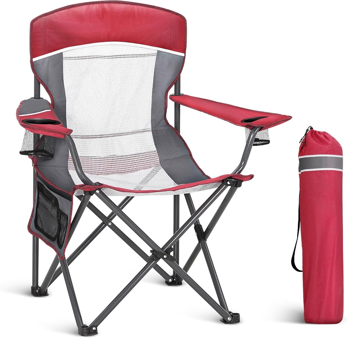 SnelShoppen - LET'S CAMP Mesh Back Campingstoel, Draagbaar, Inklapbaar, Heavy Duty Outdoor Stoel met Bekerhouder en Draagtas, Geschikt voor Kamperen,