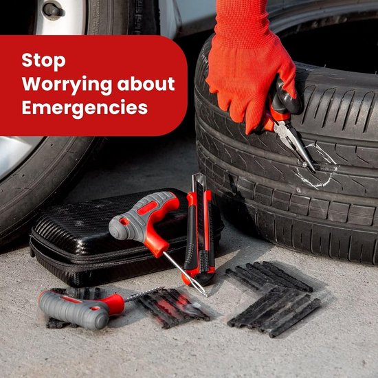 Bandenreparatieset - Autoband reparatie - Onderweg repareren - Inclusief 20 reparatiestrips - 21 cm lengte - Oplichtend rood — afbeelding 3