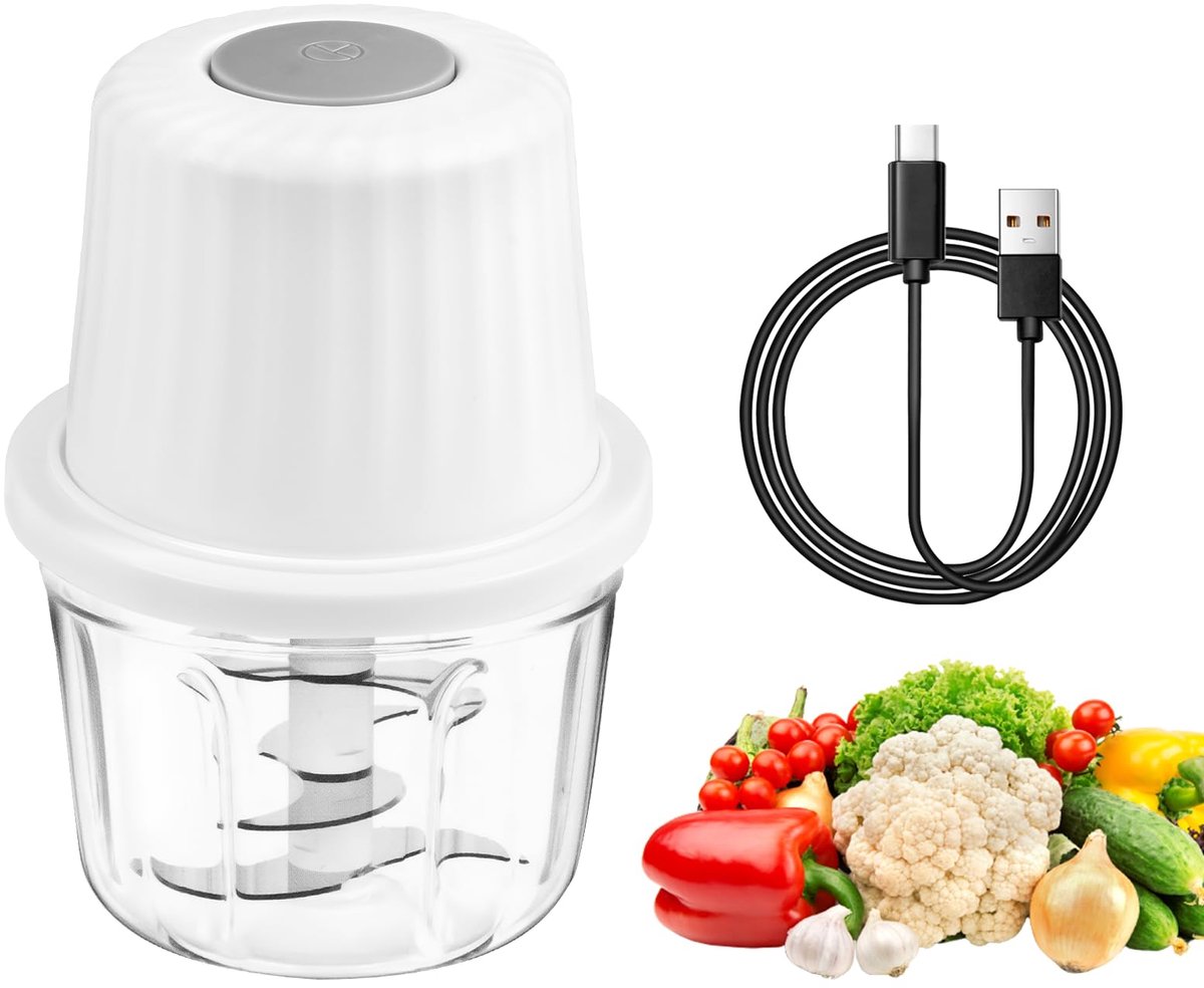 SnelShoppen - Elektrische Mini-Hakmolen 400 ml, Draagbare Groentesnijder, USB-Oplaadbaar, Voor Vlees, Uien, Knoflook, Wit, Keukenaccessoire voor Thuis