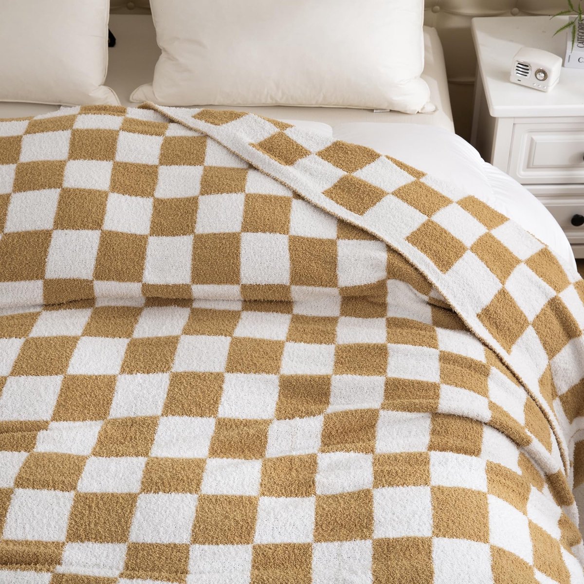 SnelShoppen - Gooi Deken Dambord Rooster Schaakbord Gingham Verbrand Oranje 155 x 180 cm - Comfortabele Microvezel omkeerbaar - Warme Gezellige Decora