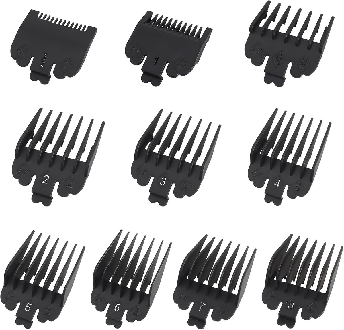 Set van 10 Trimmer Opzetstukken voor Haar, Kappers Kammen van 0.3 cm tot 25 mm, Geschikt voor de Meeste Haartrimmers en Kappersgereedschap