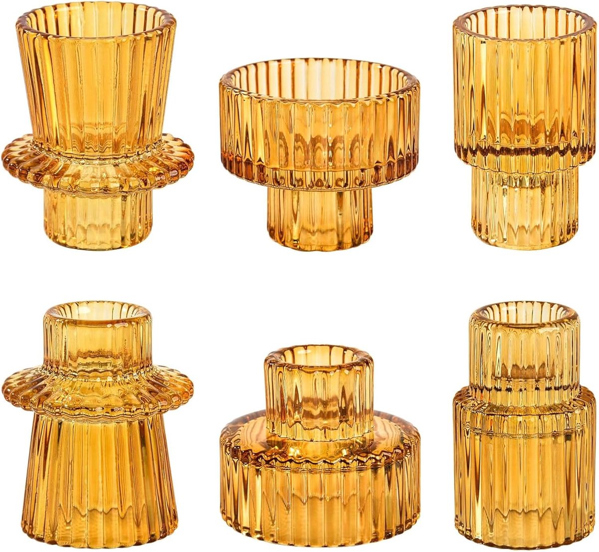 SnelShoppen - Doolitt Kaarsenhouders Set van 6 - Votief Glazen Kandelaars - Pijler Conische Decor Middelpunt - Kristallen Theelicht Kandelaars - Amber