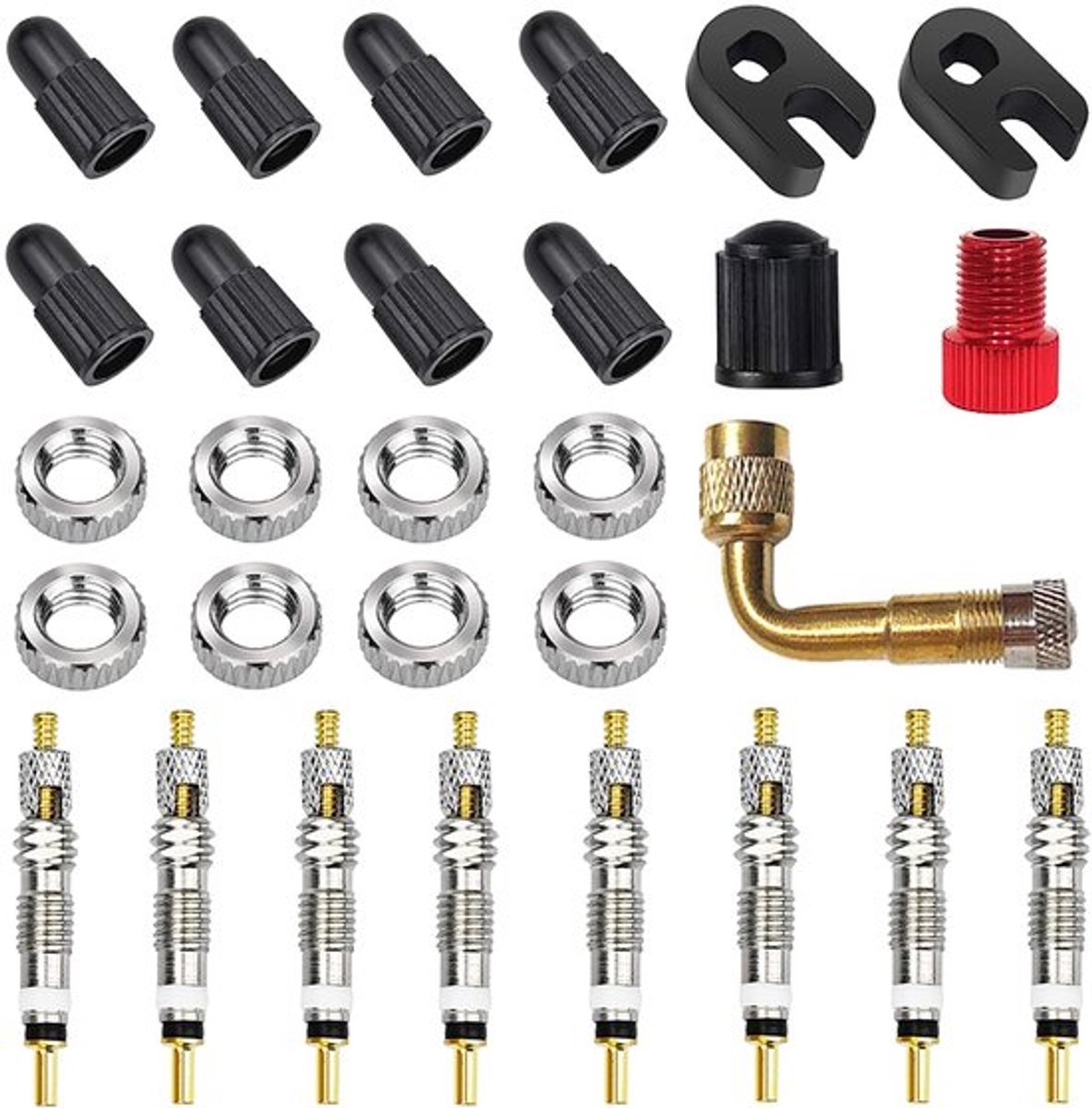 Sclaverand Presta Franse ventielen vervangingsset - Fietsventieladapter - 29 stuks - Geschikt voor reparatie - Ventielverwijderaar - Hand...