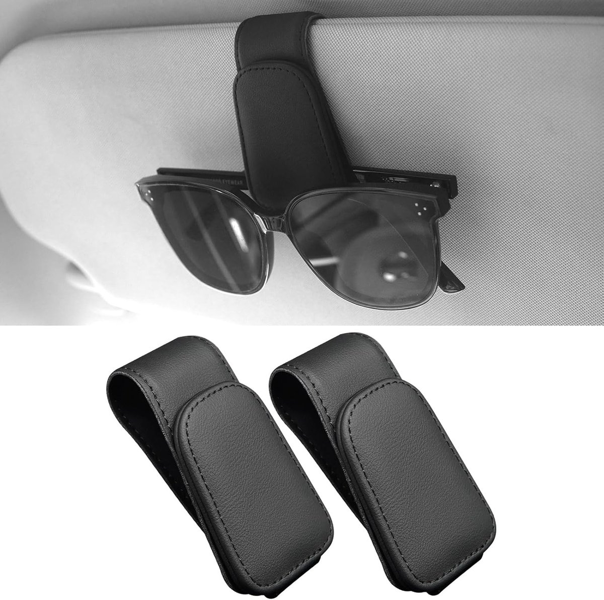 Brillenhouder auto zonneklep 2-pack - magnetisch leer - zonnebrillenhouder - veilig opbergen - ShopVlot