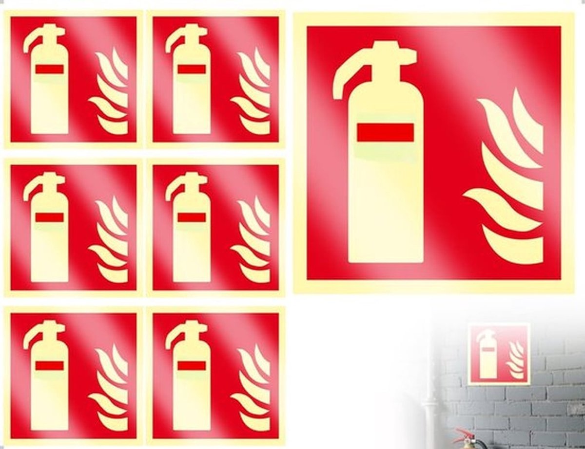 Brandblusserborden set van 6 - Zelfklevend - PVC - Duurzaam - Waterdicht - Helder ontwerp voor betere zichtbaarheid - Veiligheidsbord