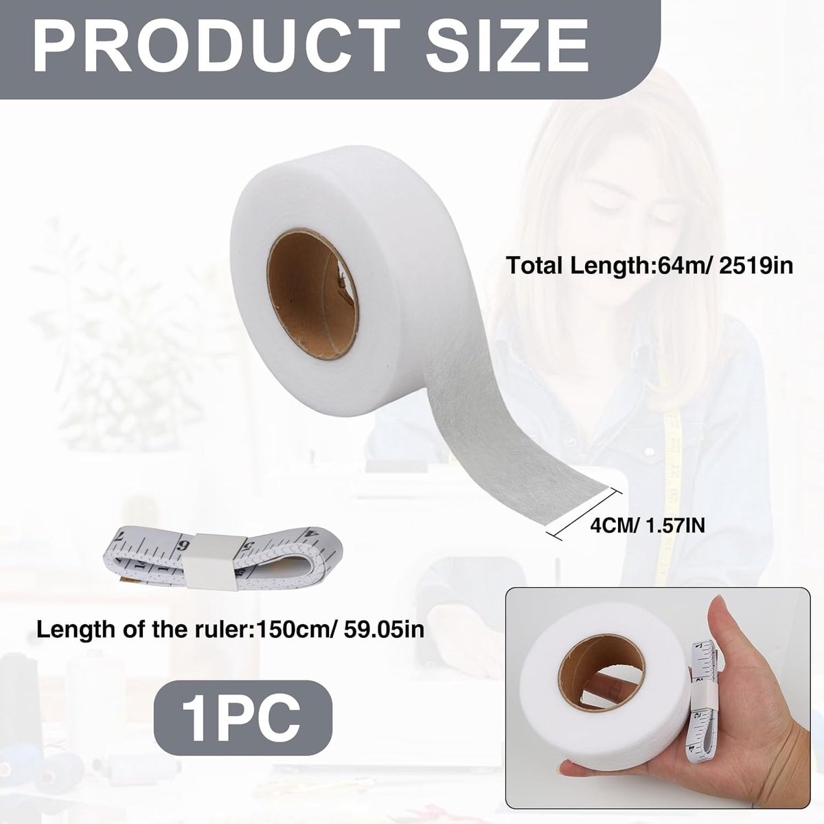 64m x 40mm zelfklevend kleefband om op te strijken voor snelle reparaties van stoffen, gordijnband om op te strijken - ShopVlot