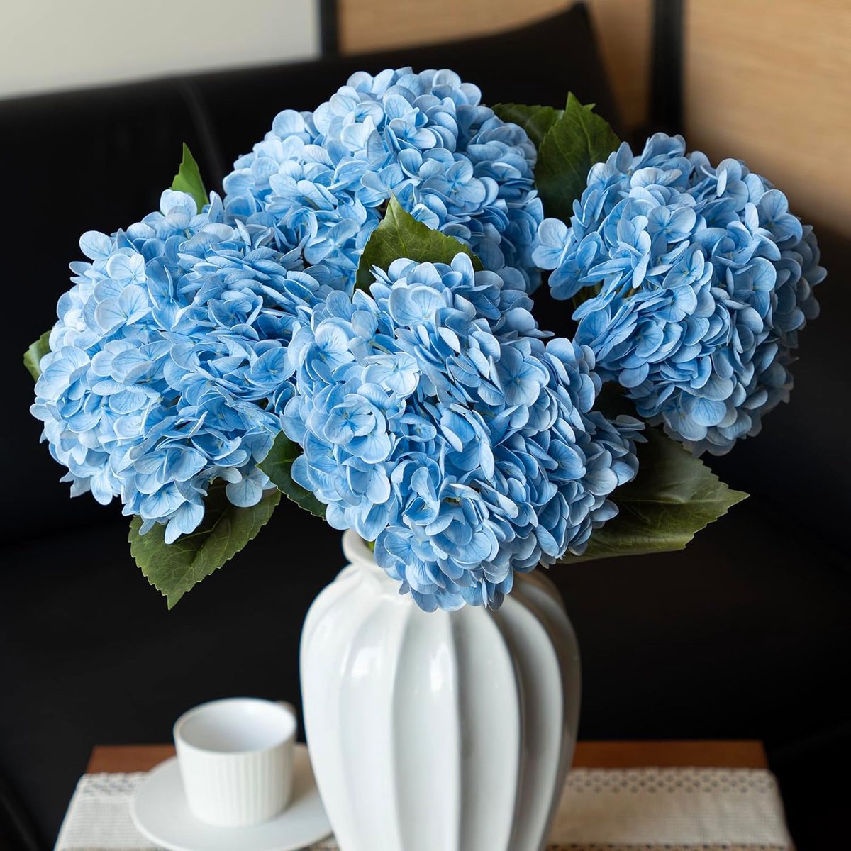 SnelShoppen - 4 Stuks Grote Kunstbloemen - Latex Hortensia's Boeket - Blauw - Perfect voor Bruiloft, Kantoor, Thuis en Feestdecoratie