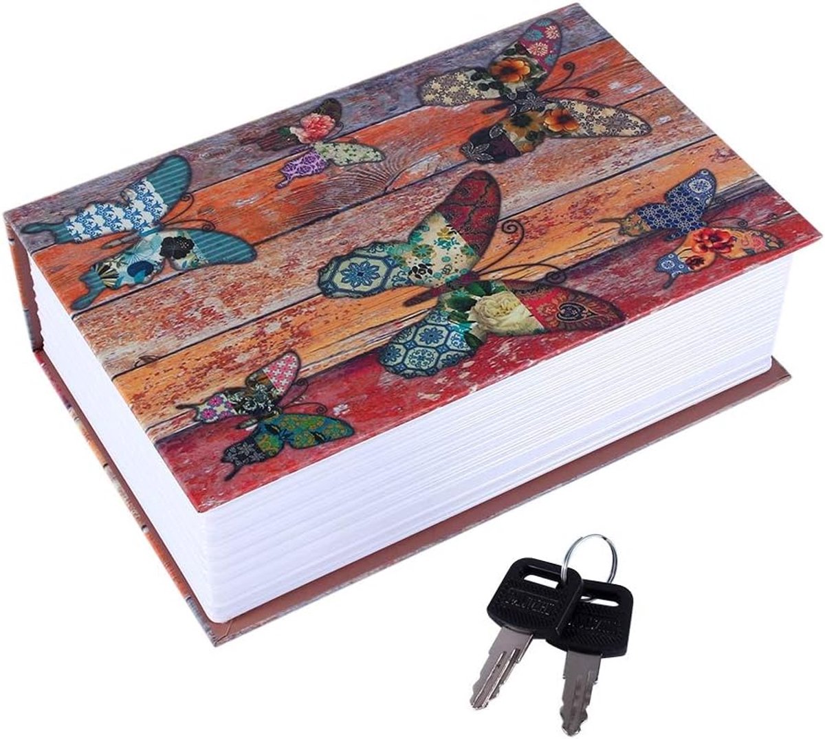 SnelShoppen - Decoratieve Boek Kluis, Woordenboek Stijl Geheime Opbergdoos met Slot voor Geld, Sieraden, Vlinder Ontwerp, Voor Thuis en Kantoor