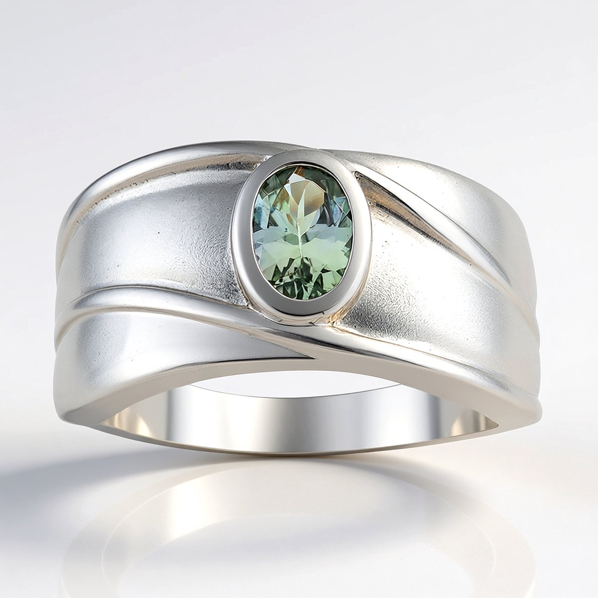 Cavill - Zilveren Ring 925 Sterling - Onverhitte Groene Tanzaniet 0,425 ct Ovaal - Gerhodineerd - Uniek Edelsteen Sieraad - Speciale Gelegenheden
