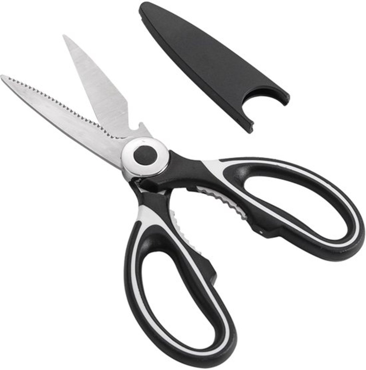 Keukenschaar 21 cm - Roestvrij Staal - Ergonomische Handgreep - Flesopener/Notenkraker - Antislip Grip - Duurzaam Ontwerp - Keukengereedschap