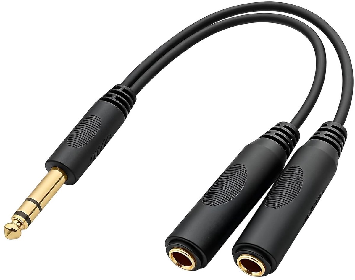 Splitterkabel 6.35 mm, 20 cm lang, voor stabiele audio-overdracht, jack splitter voor twee TRS aansluitingen, robuuste kabel voor heldere geluidsweergave, geschikt voor diverse audioapparaten