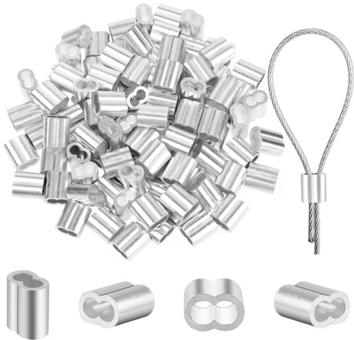 Kabelklemmen - Aluminiumhulzen - 100 stuks - 2 mm - Persklemmen - Geschikt voor draadsnoer en kabel - Zilver