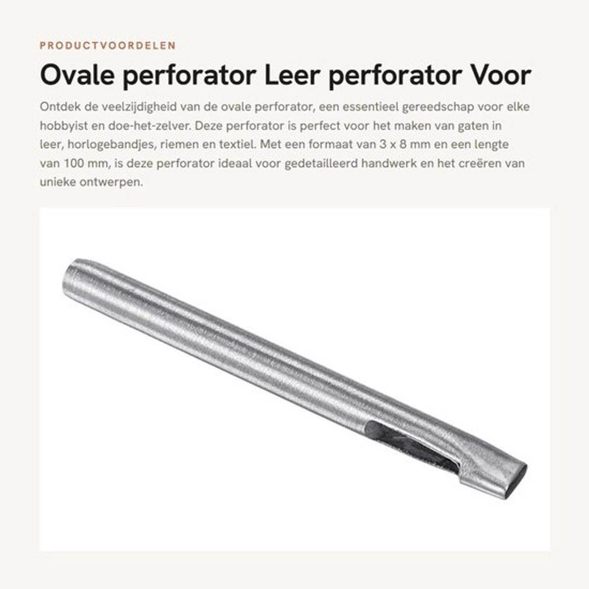 Perforator Ovaal 45# Staal - Holle Gaten - Handgereedschap - Leren Tas - Snijden Meerdere Lagen - 100 mm Lengte - Leerpunt