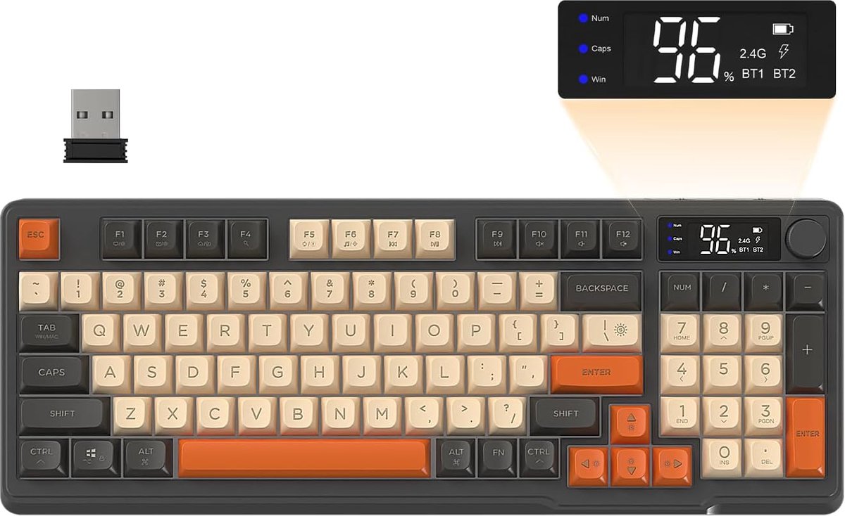 SnelShoppen - Draadloos Gaming Toetsenbord met RGB Verlichting, Bluetooth/2.4G Verbinding, Mechanische Gevoel, PBT Toetsen, 3000mAh Accu, US Indeling