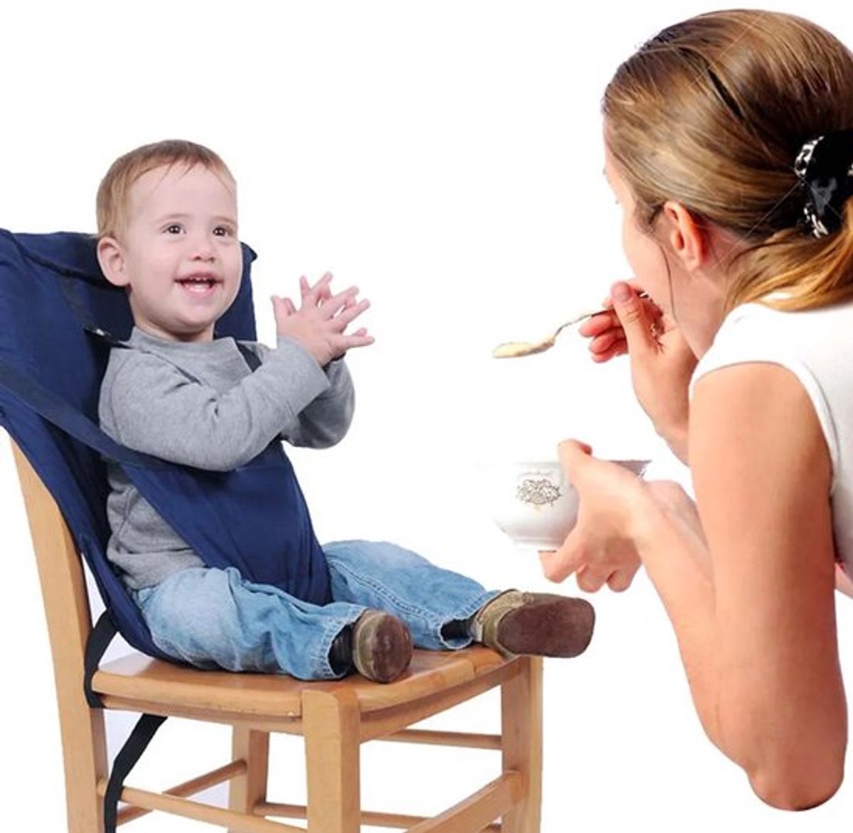 Babyveiligheidsgordel, verstelbare stoelbekleding voor kinderstoel, veilige, wasbare veiligheidsgordel met opbergvak, stoelbekleding, marineblauw.