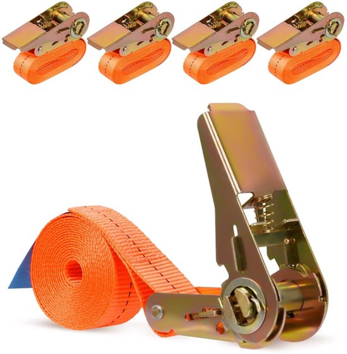Spanbanden met Ratel - 4 Stuks - 2 Meter - 1000 kg Bevestigingskracht - Verstelbare Sjorbanden - Robuust Polyester - Voor Auto en Motorfiets - Sjorband