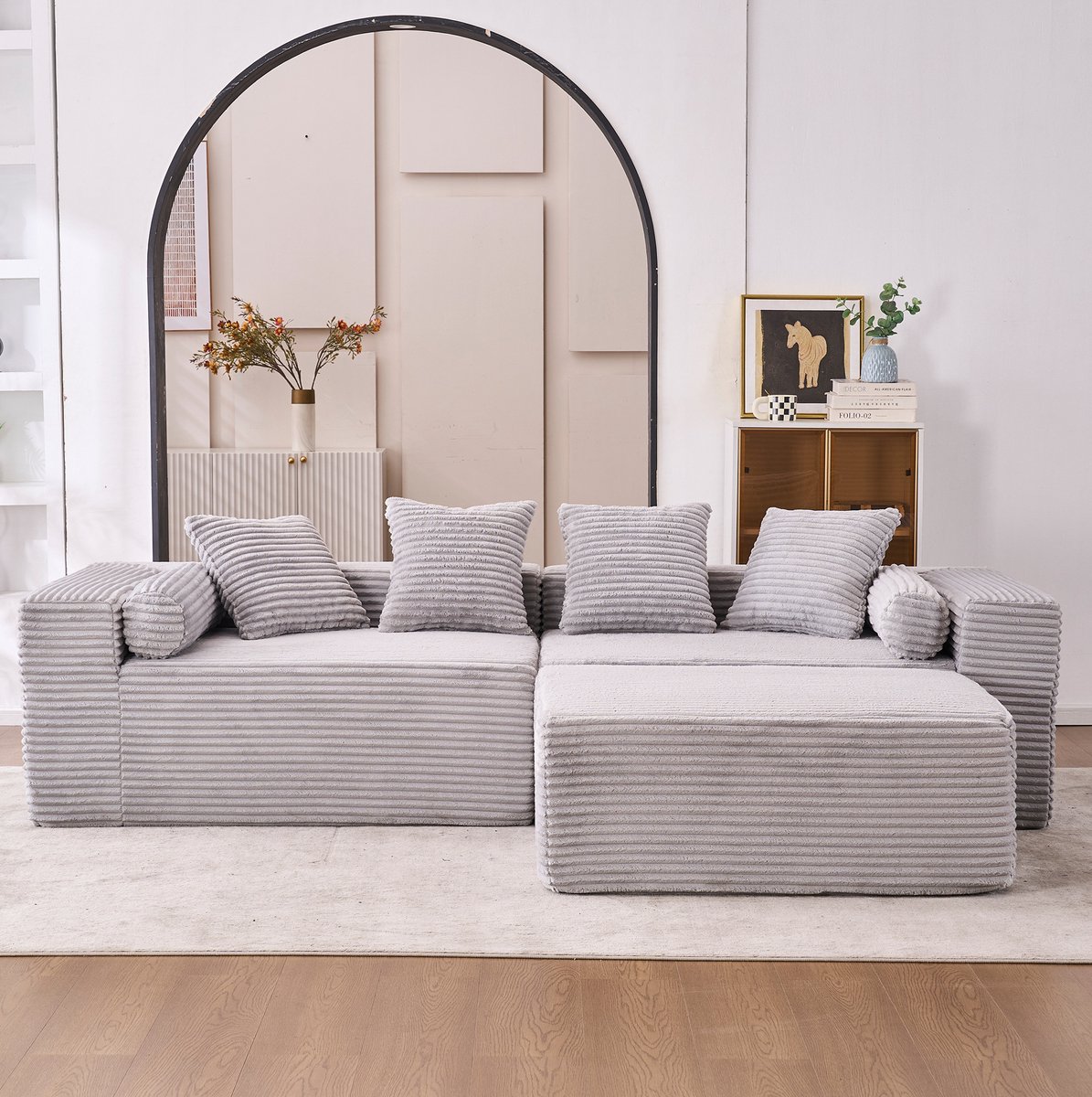 Wishdor Modulaire hoekbank - L-vormig ontwerp - Chenille stof - Zonder montage - 3-zits - Grijs - 266 x 110 x 60,01 cm