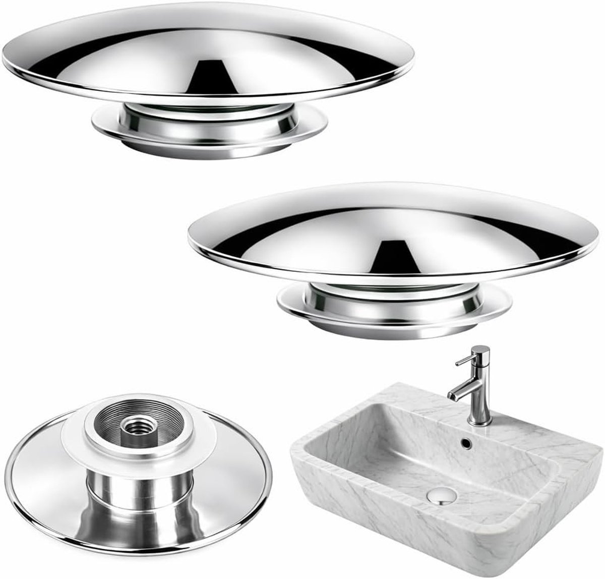 Universele 2-delige Afvoerklep Set, 66mm, Messing Chroom, Badkamer Wastafel Afvoer Stopper, Waterdicht en Duurzaam