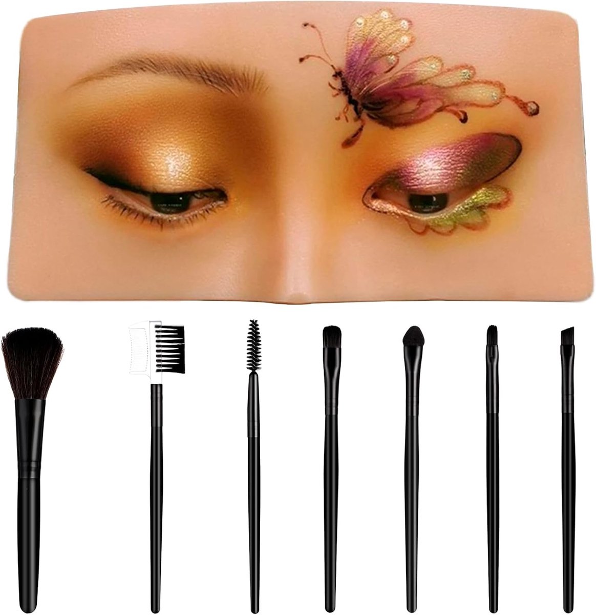 SnelShoppen - Make-up oefenmasker met 7 kwasten set - siliconen etalagepop herbruikbaar en realistisch 5D voor gezichtsbeschildering oefenen voor begi