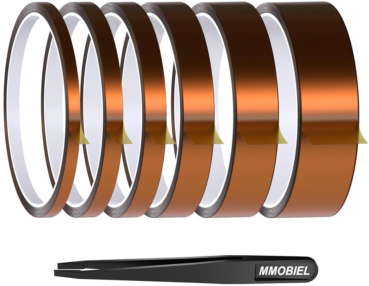 Thijox - ESD Hittebestendig Polyimide Plakband 3/6/10/12/20/25 mm, Sterke Lijm, 30 m Lang, Tot 280 °C, Voor Elektronica, Isolatie, Hobby en Profession