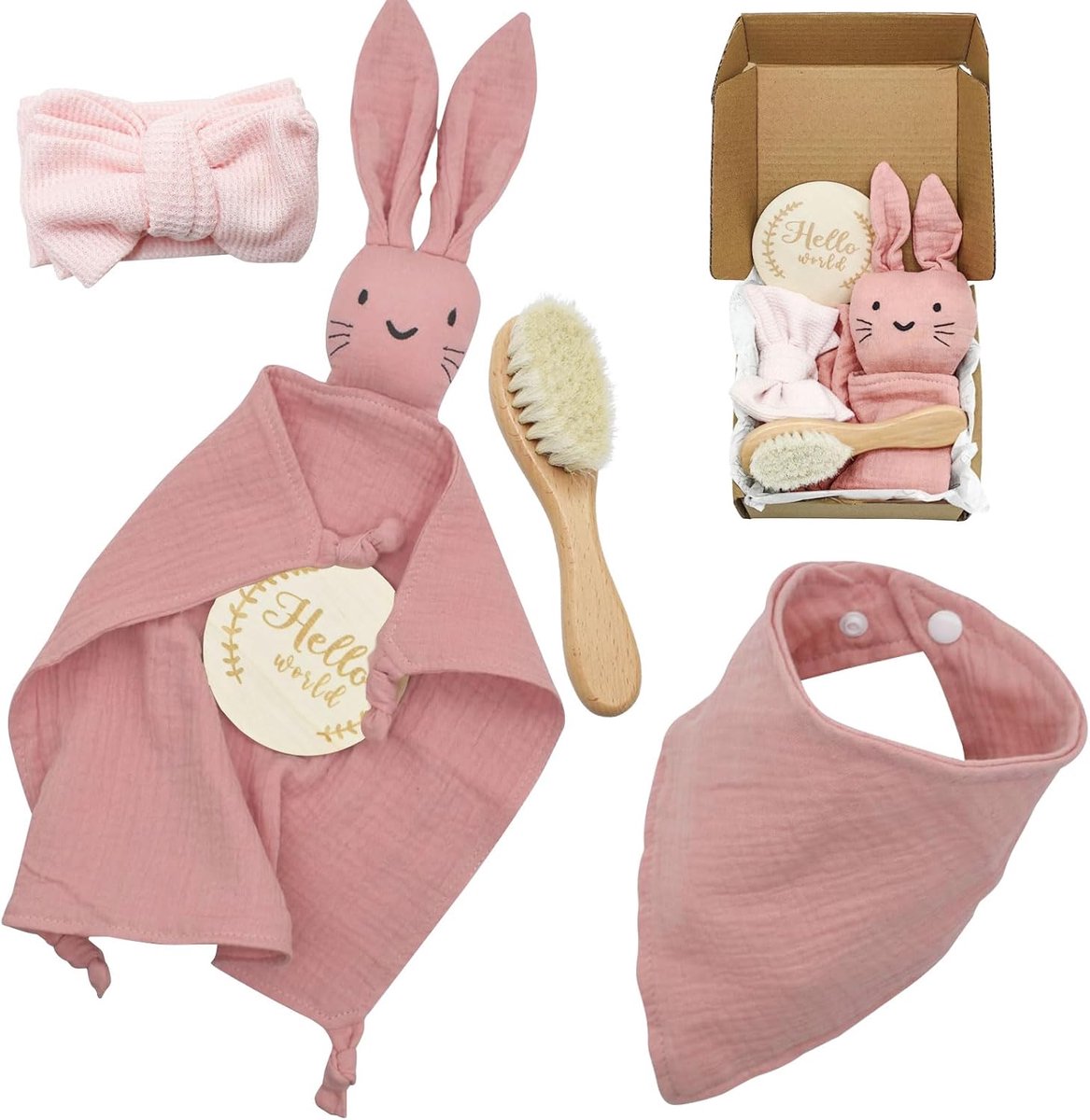SnelShoppen - Gepersonaliseerd Knuffeldoekje voor Baby's, Slabbetje, Mijlpaalkaarten, Roze, Perfect Cadeau voor Pasgeborenen, Schattig en Zacht, Meisj
