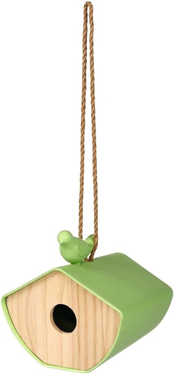 Thijox - Vogelhuisje Blad & Bloesem, Klein Houten Vogelhuis, Bamboe en Groen, Hangend Vogelhuis voor Balkon, Terras of Tuin, Decoratief en Functioneel