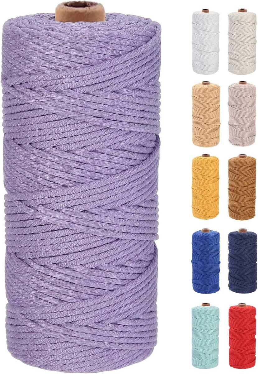 Katoenen Macramé Touw 3 mm x 100 m, Zacht en Sterk, Ideaal voor Macramé Projecten en Creatieve Ambachten
