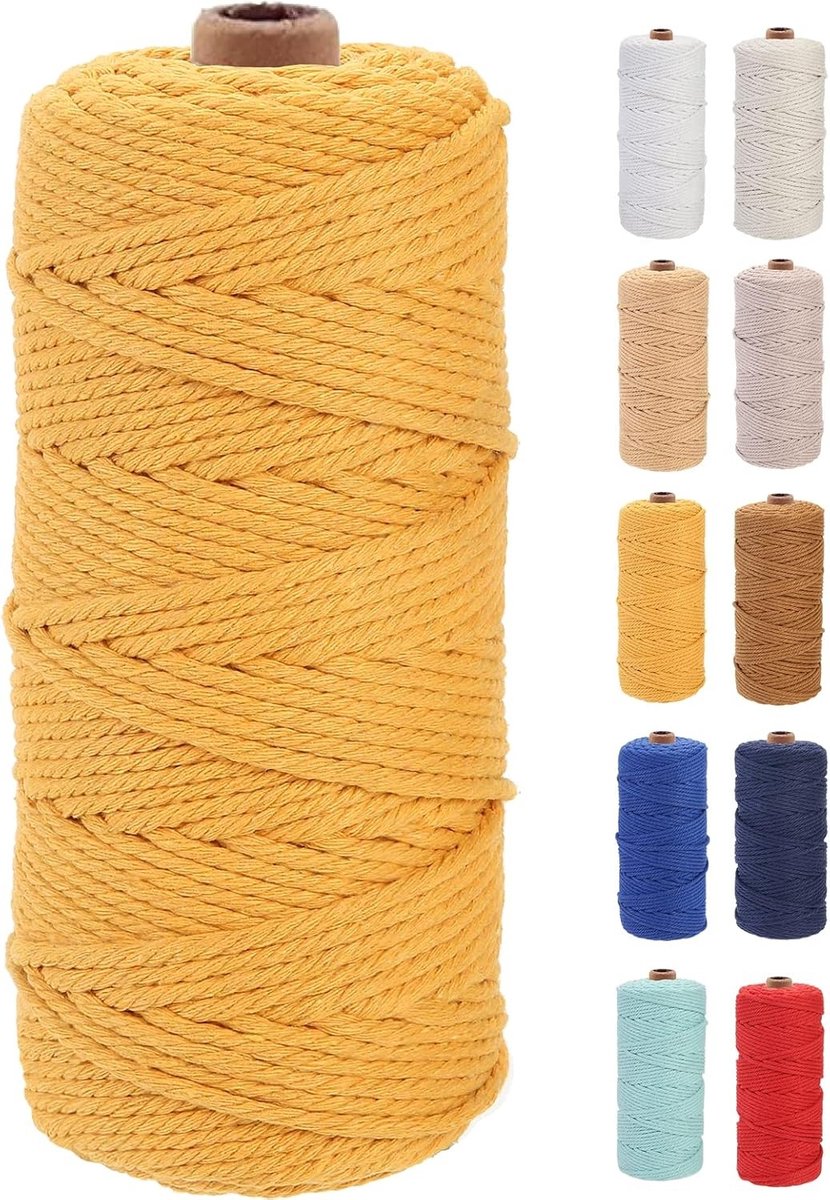 Premium Katoenen Macramé Touw van 3 mm x 100 m, Ideaal voor Macramé Projecten, Handwerken en Creatieve DIY's