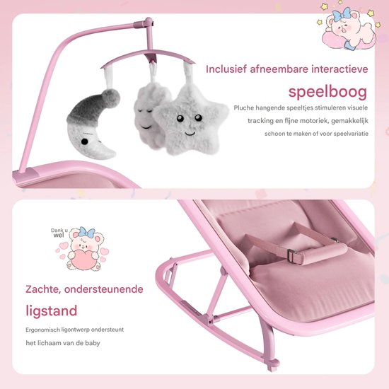 2-in-1 Babywipstoel - Verstelbaar met 3 Ligstanden en Schommelfunctie - Beige — afbeelding 4