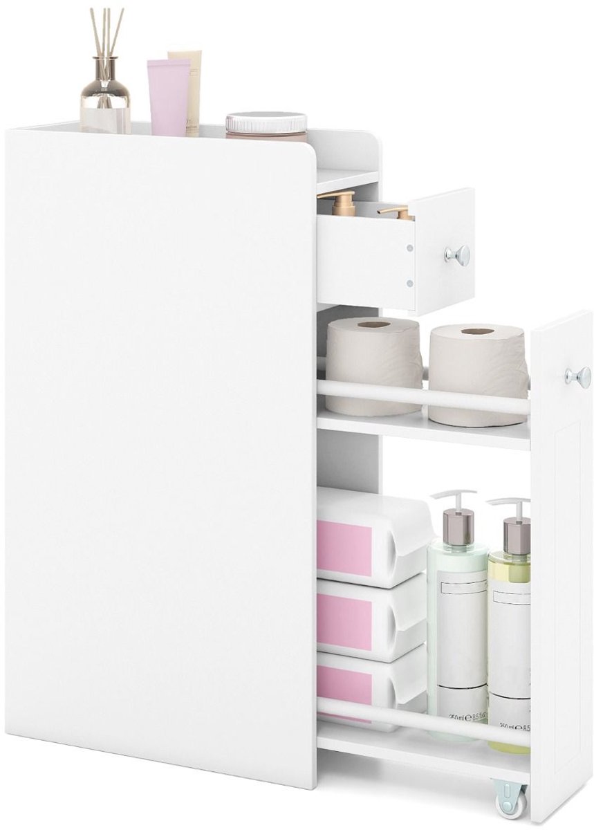 SureDeal® - Badkamerkast - Badkameropbergkast Smalle Kast - Niveaus - Naast Toilet - Uitsc
