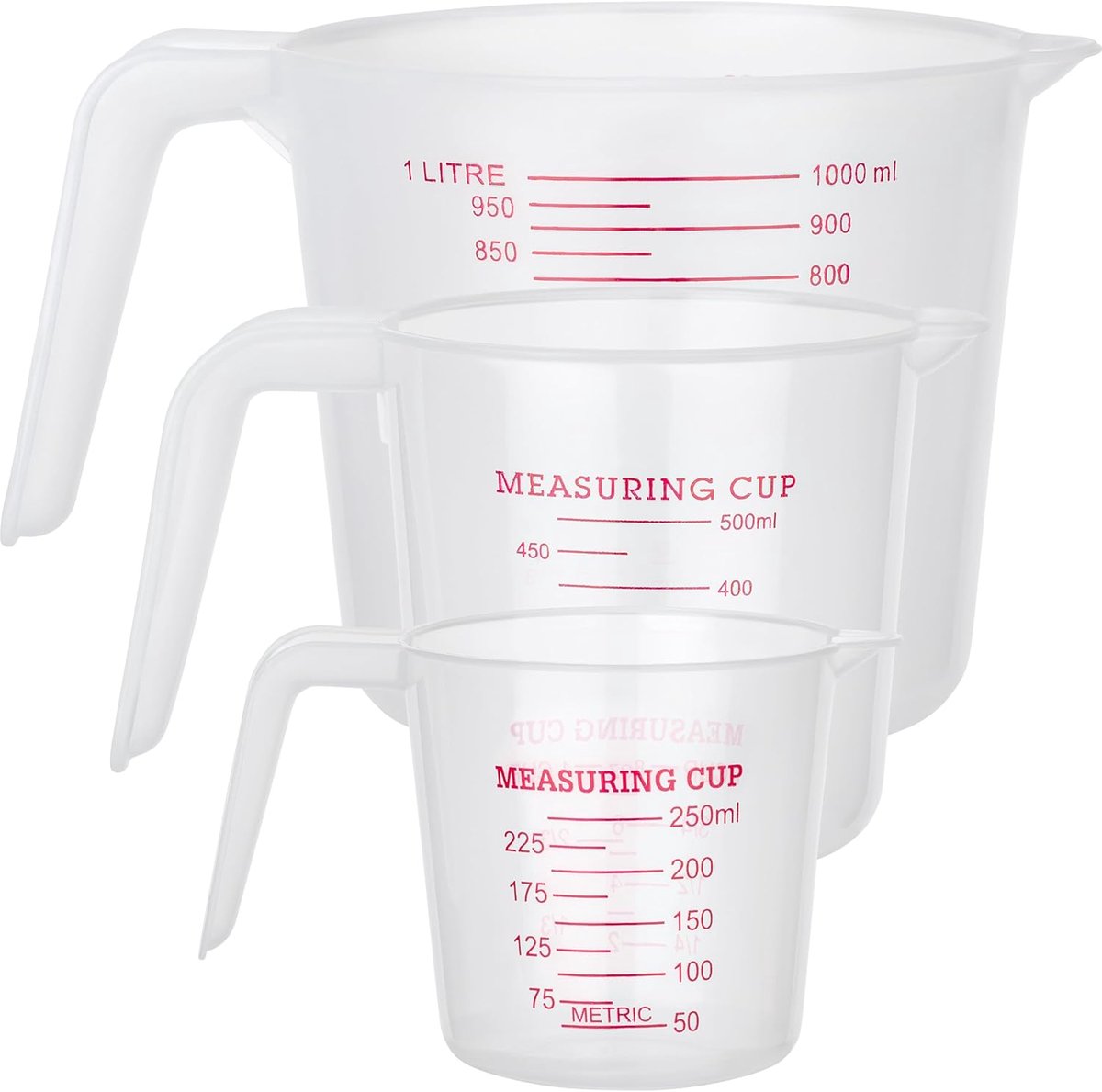 Thijox - Isolatech Maatbekerset Klein 250ml 500ml 1L | Hittebestendige Kunststof Maatbekers met Meerdere Schalen, Transparant en Wit, Perfect voor Keu