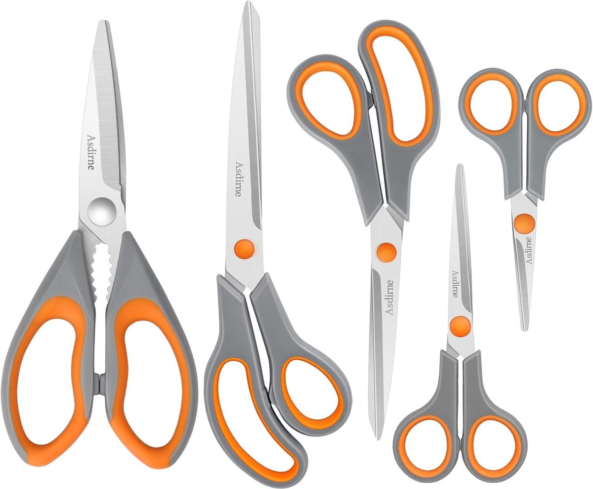 Thijox - Multifunctionele Keukenschaar Set 5-delig, Roestvrijstalen Messen, Zachte Handgrepen, Keukenaccessoire, Oranje/Grijs, Perfect voor Koken, Kni