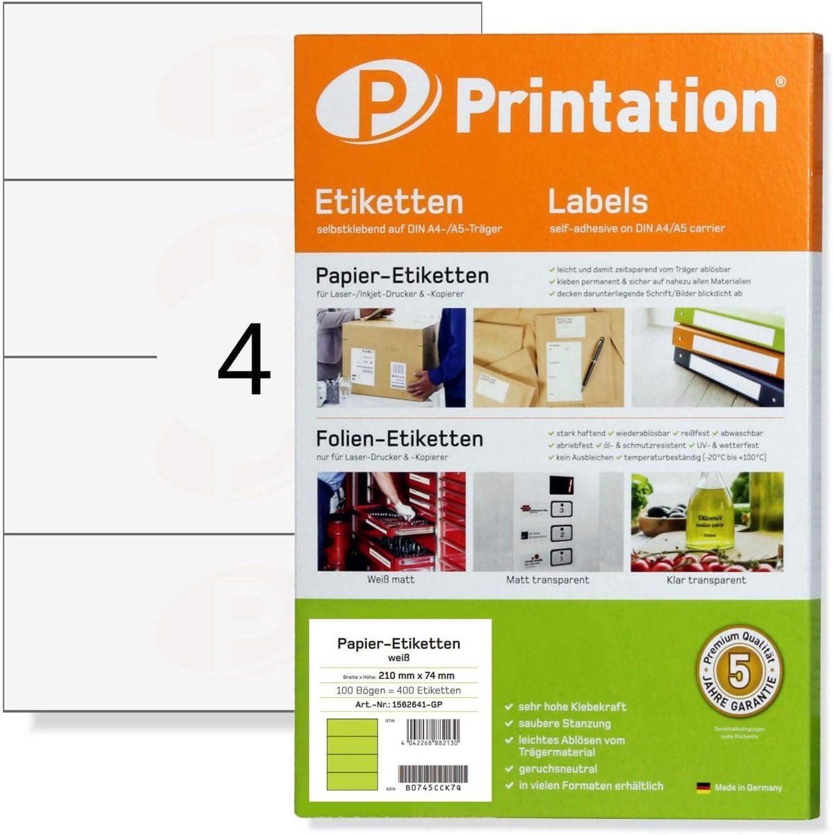 Universal labels 210 x 74 mm adhesive white 400 210x74,25 labels on 100 DIN A4 sheets 1x4-8405 DATAPRINT VDA ODETTE - ShopVlot