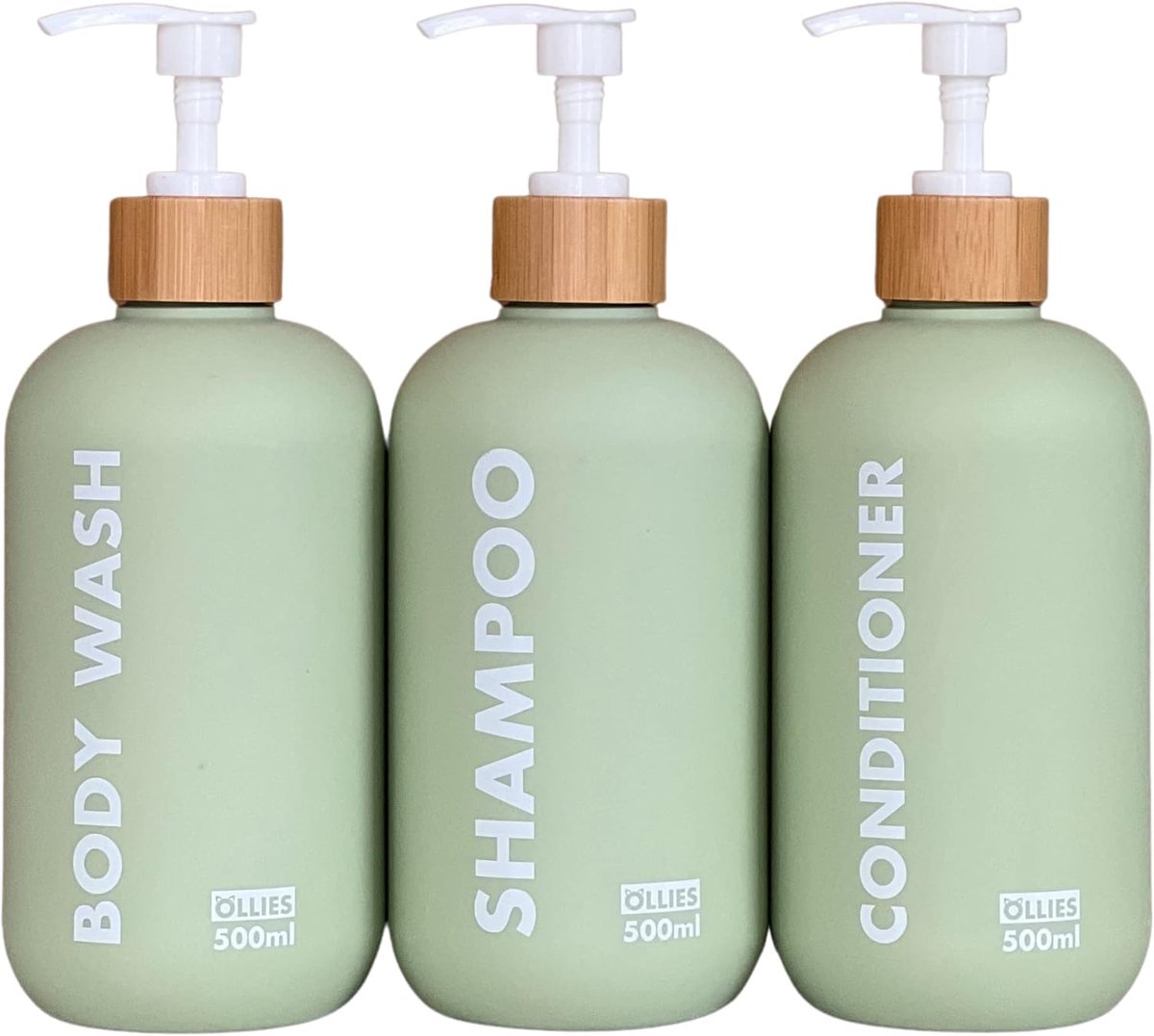SnelShoppen - Shampoo en Conditioner Dispenser Set van 3 - Refillable 500ml Flessen met Permanent Label - Groene Douche Zeep Dispenser met Funnel - Du