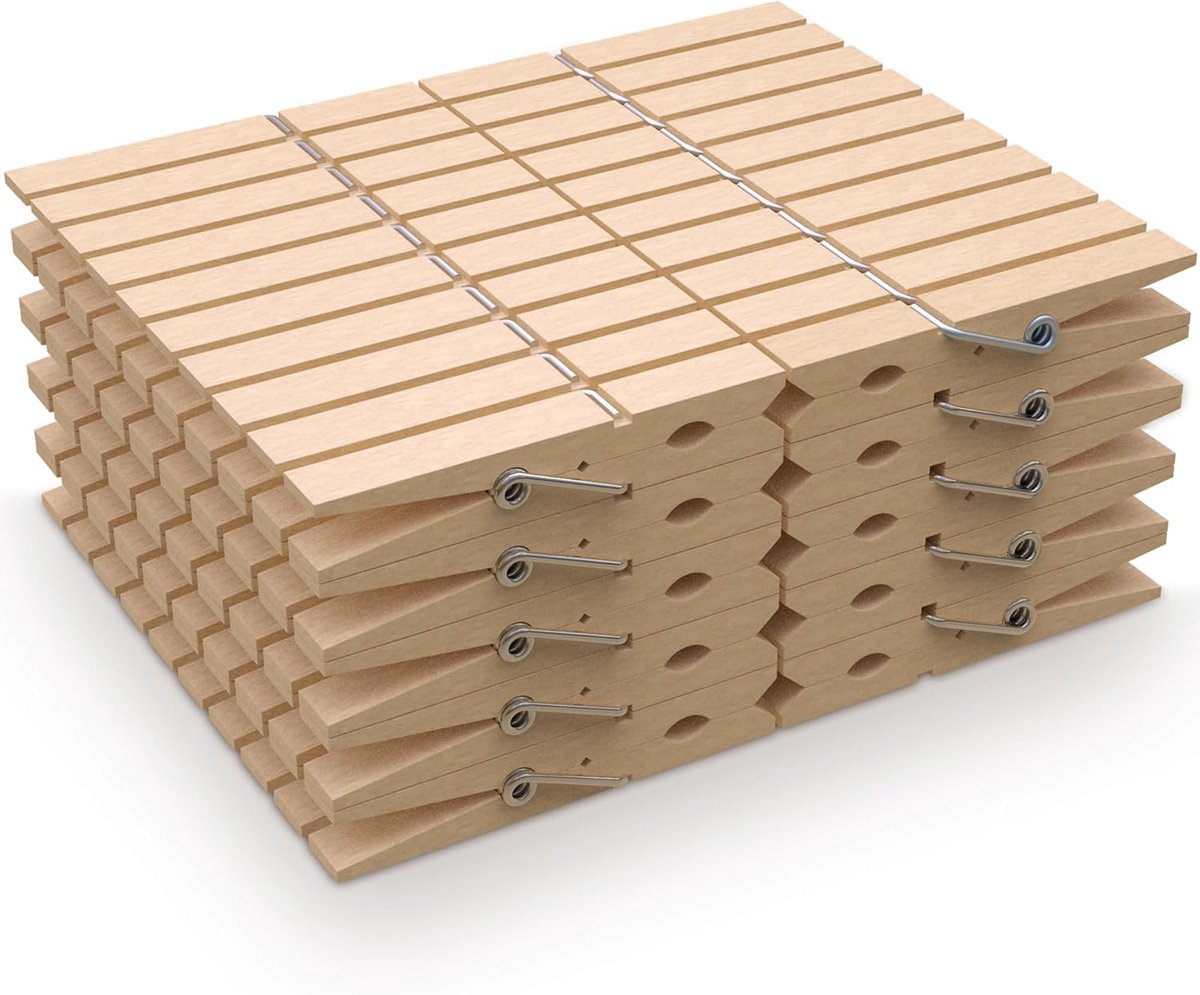Thijox - Houten Wasknijpers Set van 100 - Sterke Grip, Weerbestendig, Natuurlijk Hout - Perfect voor Waslijn, Knutselen, Decoratie en Huishouden - Afm