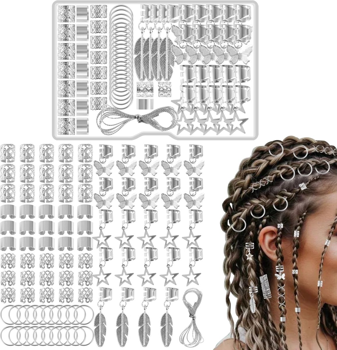 Thijox - 90 Stuks Dreadlocks Sieraden, Viking Haaraccessoires, Verstelbare Metalen Vlechten, Zilveren Haarkralen, Sieraden voor Mannen, Vrouwen en Mei