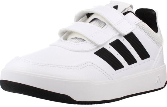 Witte Adidas sneakers voor kinderen met klittenbandsluiting en zwarte strepen.