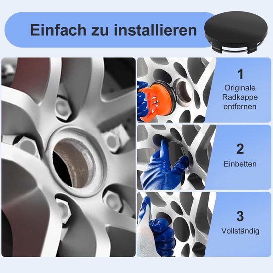 Zwarte universele wielnaafdeksels van 60 mm - ABS rimcover voor auto-accessoires, set van 4 stuks