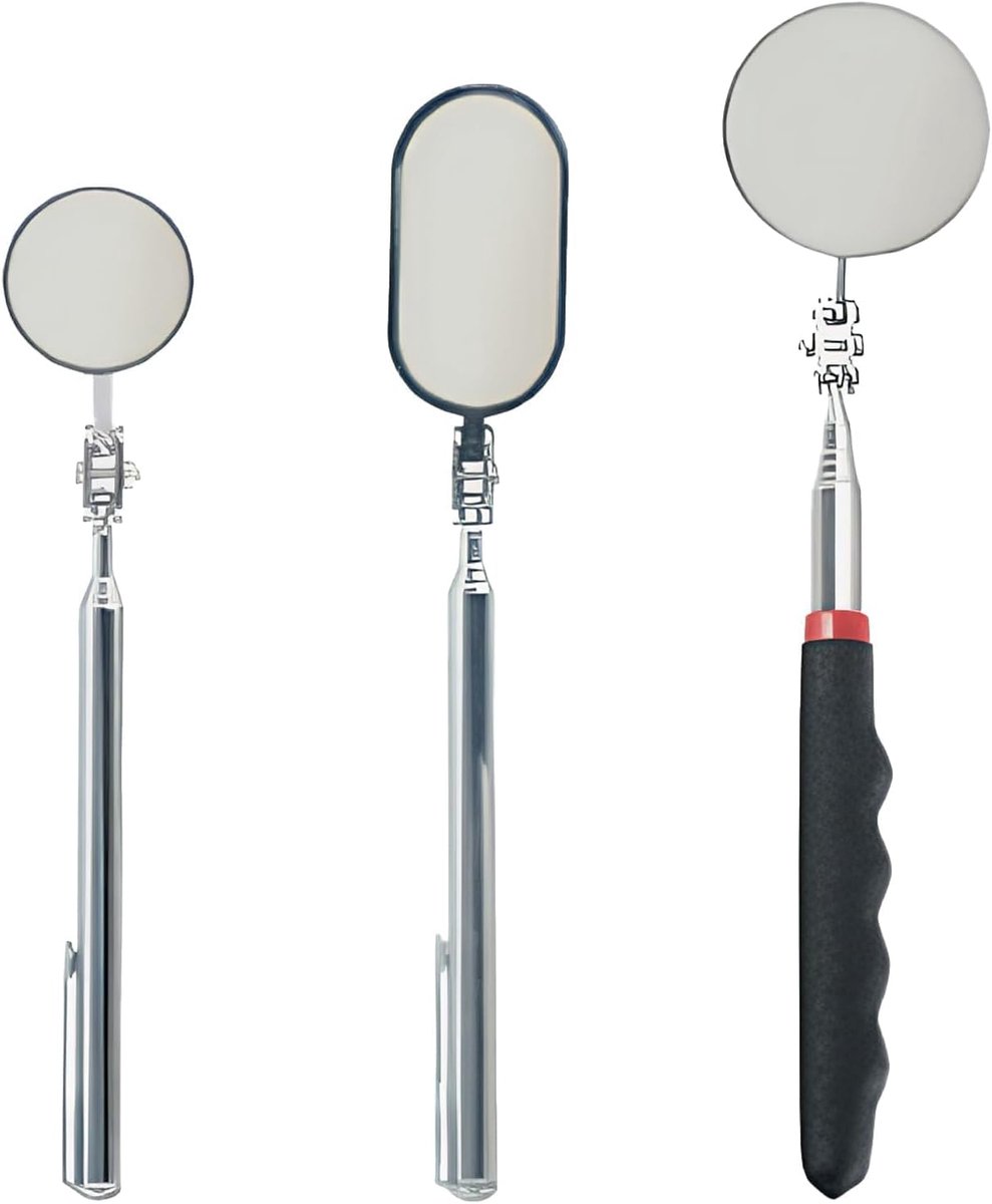 3 Pieces Telescopic Inspection Mirror Set, Telescopic Mirror Tools, Telescopic Mirror Handles, Mechanical Car Mirror - ShopVlot