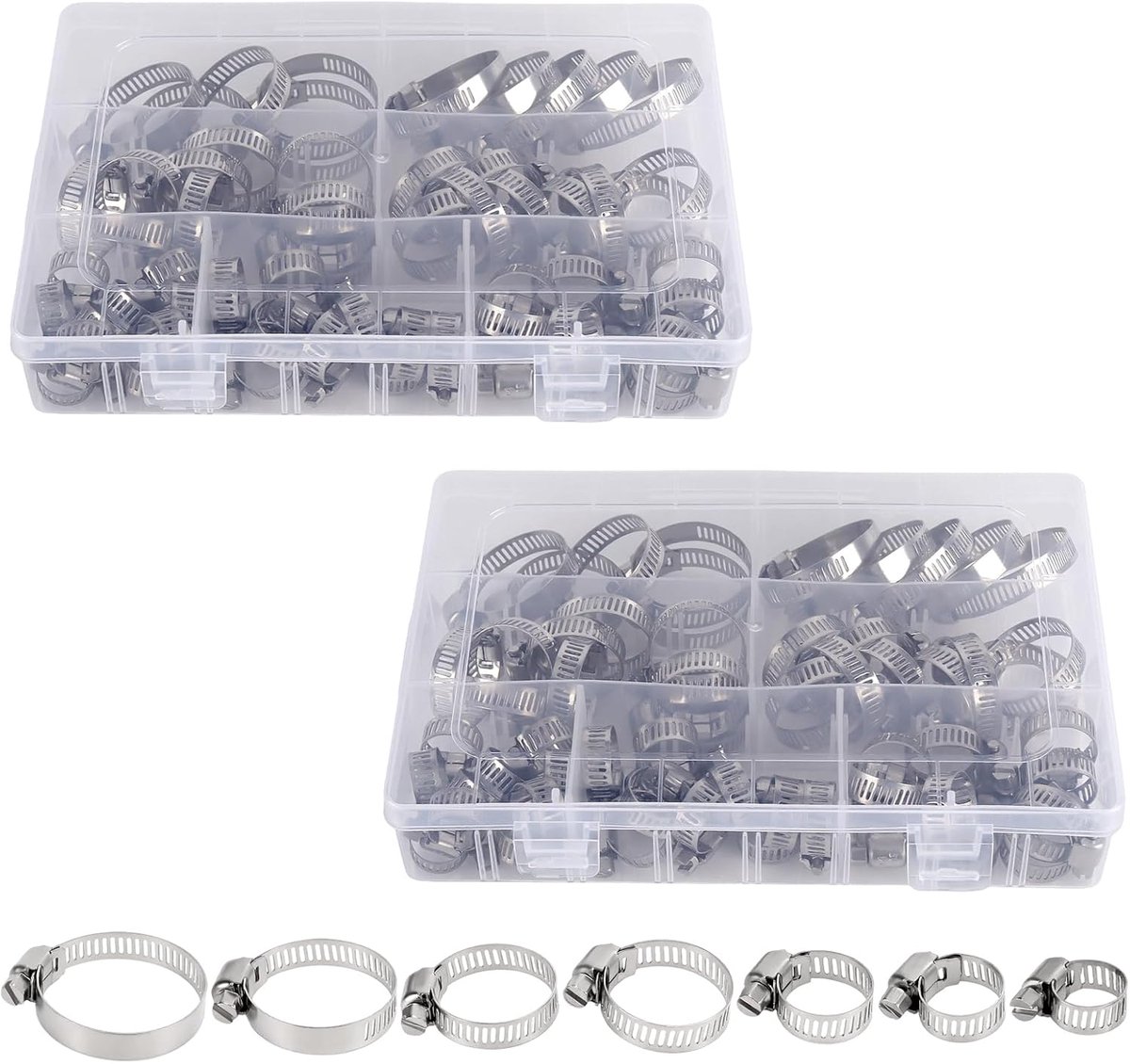120 stuks slangklemmen, roestvrij staal, verstelbare slangklemmen, slangklemmen, set, 7 maten, buisklem voor slangen - ShopVlot