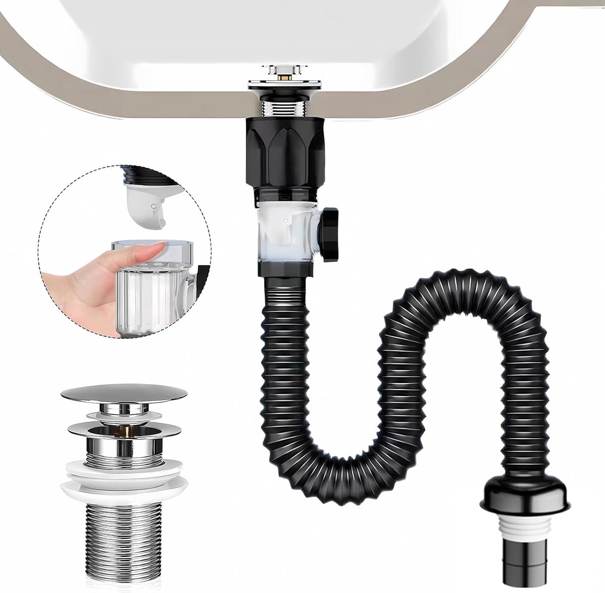 Sink Drain Set Drain Set Drain Hose Set for Kitchen Sink with Pop Up Sink Stop, Flexible Drain Pipe, Bathroom Sink - ShopVlot